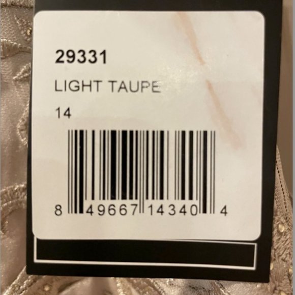 La Femme off the shoulder light taupe embroidered bodice dress size 14 - Picture 4 of 7